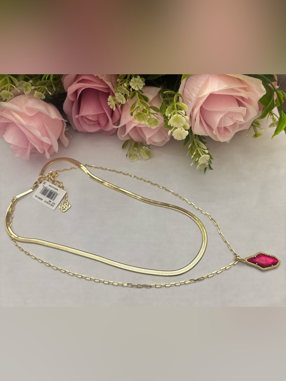 NWT Kendra Scott Evelyn Gold Multi Strand Necklace in Dark Magenta Illusion